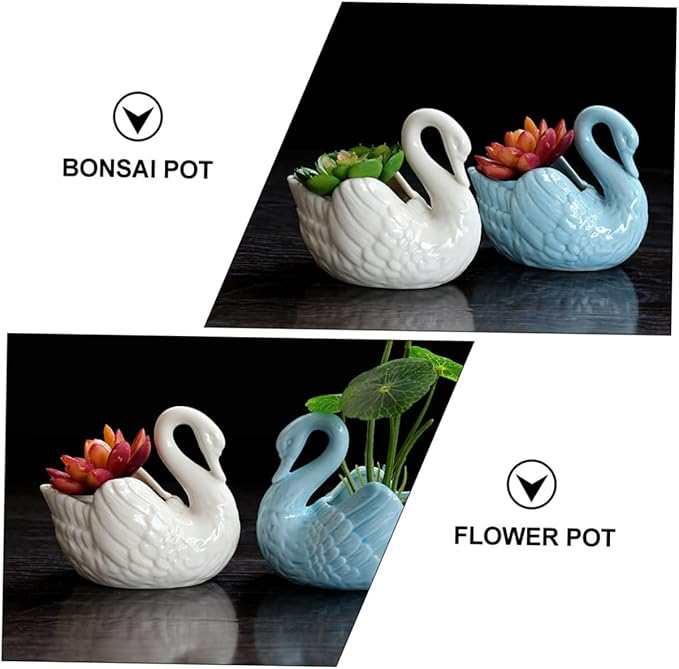 Cute Succulent Pot White Swan Planter Swan Decor Ceramic Vase Tabletop Garden Decor