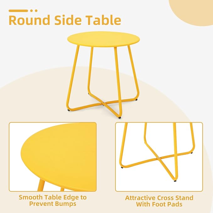 MELLCOM 3 Piece Patio Set, Small Patio Furniture Set - 2 C-Spring Metal Chairs with Round Side Table, Outdoor Bistro Set for Balcony, Front Porch, Poolside, Garden, Deck, Yellow
