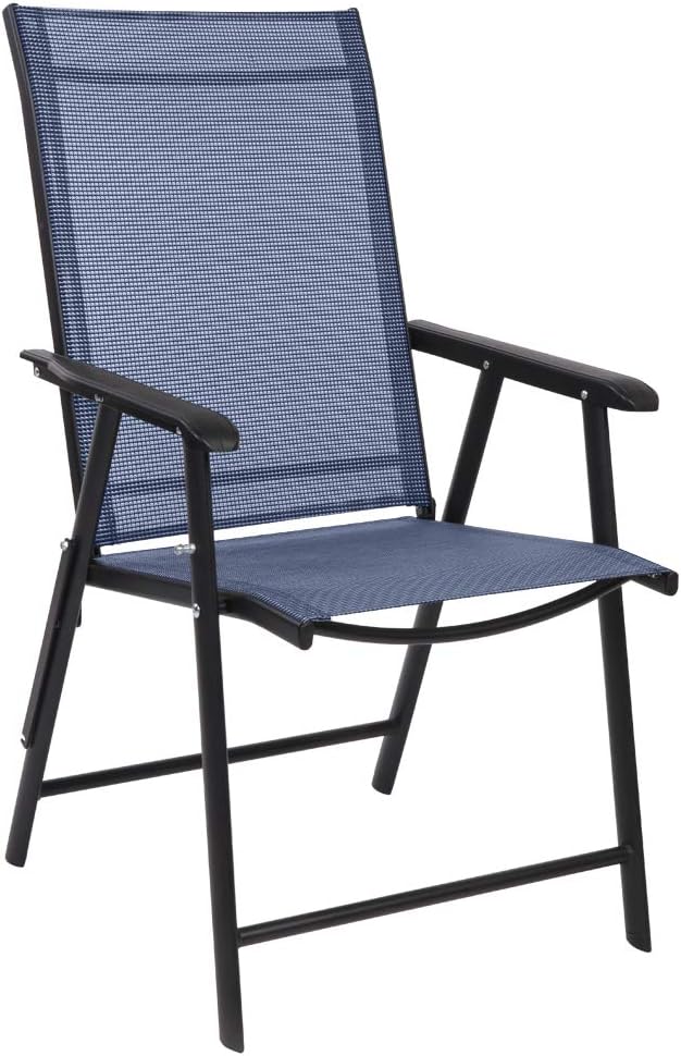 VINGLI Upgraded Version Single 1 Folding Chairs with Arms, Portable Patio Chairs for Outdoor & Indoor, Sling Back Chairs for Lawn, Pool, Courtyard, Balcony & Garden (Blue)
