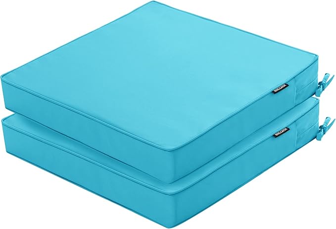 Outdoor Chair Cushions 19 x 19 Inch Water Resistant Patio Chair Cushions with Tie 3 Year Color Fastness Thick Outdoor Seat Cushion for Garden Lawn Patio Furniture Teal Set of 2