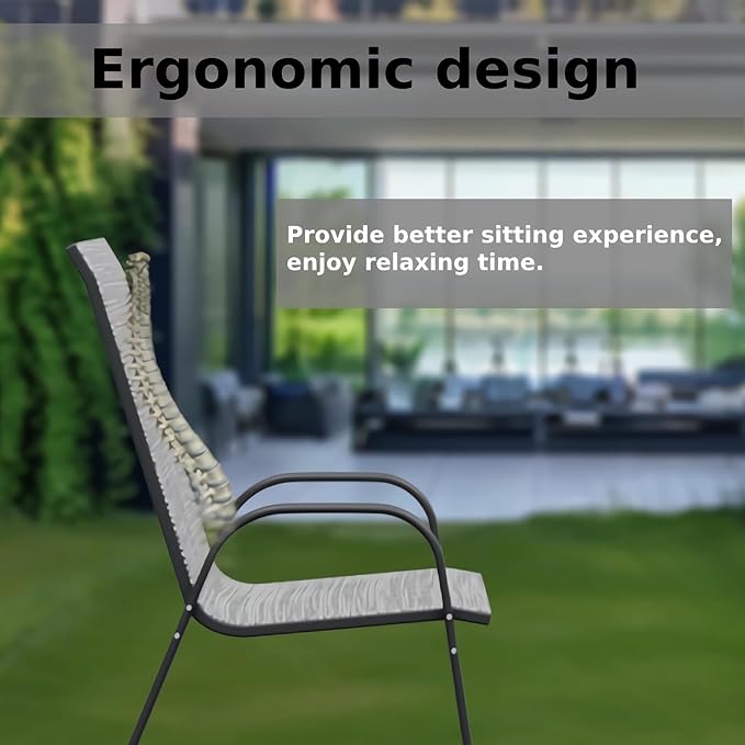 Patio Chairs Set of 4, Outdoor Stackable Dining Chairs with High Back for All Weather, Outdoor Furniture with Breathable Textile Fabric for Garden, Backyard Deck, Pool Side (Grey)