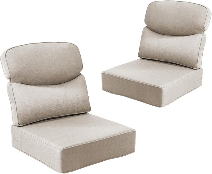 Outdoor Cushion Set for Patio Furniture, UV Resistant, Water Resistant - 6 Inch Thick Dual Layer Back Support Cushions– 24x24 Inch Patio Seat Covers for Chair/Sofa/Couch | Beige | 2-Pack |