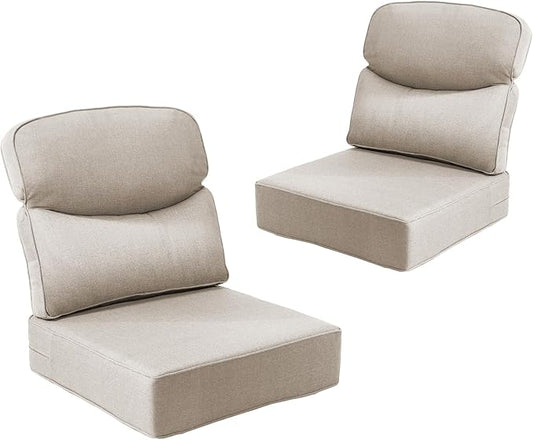 Outdoor Cushion Set for Patio Furniture, UV Resistant, Water Resistant - 6 Inch Thick Dual Layer Back Support Cushions– 24x24 Inch Patio Seat Covers for Chair/Sofa/Couch | Beige | 2-Pack |