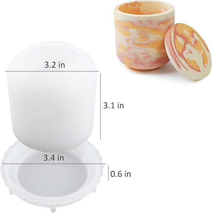 Cup Shape Candle Jar Silicone Mold with Lid, Handmade Storage Bowl Resin Mould, Flower Pot Vase Concrete, DIY Plaster Cast Cement Rings Jewelry Storage Box Mold (High Matte)