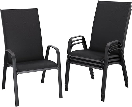 JEAREY Patio Dining Chairs Set of 4, Outdoor Stackable Dining Furniture Set, All Weather Dining Set for Lawn, Garden, Backyard, Poolside, Black