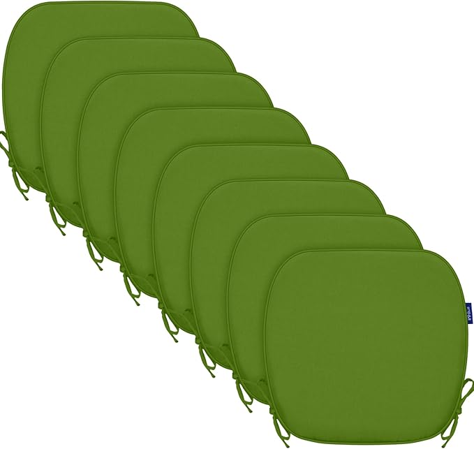 SleepMan Outdoor 17"x16" Chair Cushions with Ties Set of 8, Water Resistant All Weather U-Shape Seat Pads for Patio Garden Furniture Indoor Fade Resistant Patio Cushions (Grass Green)