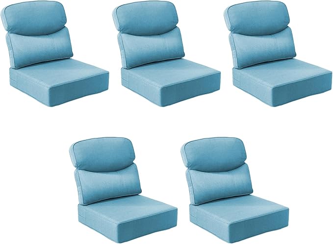 Outdoor Cushion Set for Patio Furniture, UV Resistant, Water Resistant - 6 Inch Thick Dual Layer Back Support Cushions– 24x24 Inch Patio Seat Covers for Chair/Sofa/Couch | Light Blue | 5-Pack |