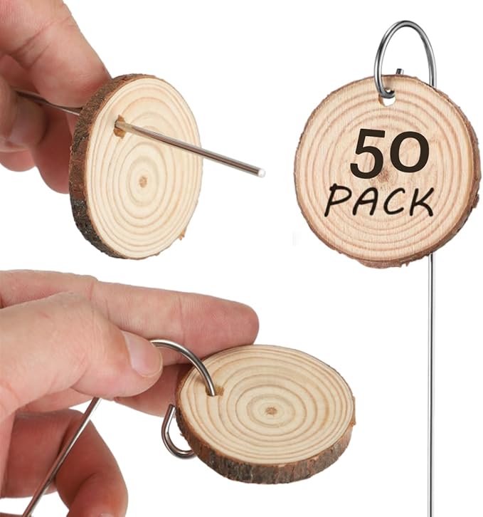 50 Pack Wooden Plant Labels, BetterJonny Natural Wood Garden Markers with Stainless Steel Stake Decorative for Outdoor Waterproof Plant Name Tags Garden Tags