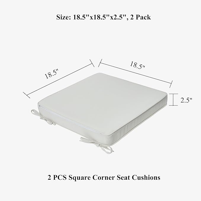 FUNHOME Indoor/Outdoor Chair Cushions Set of 2, 18 x 18 x 2.5 Inch Square Corner Outdoor Cushions for Patio Furniture,2 Packs Patio Chair Cushions with Ties-Cream Beige