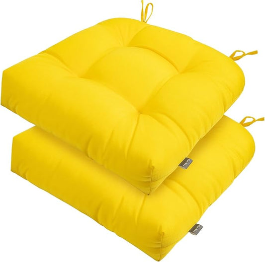 FUNHOME Outdoor Chair Cushions 19 x19 Inch,Water Resistant Tufted Seat Cushions 19",Reversible,Weather Resistant,Rounded Back Wicker Chair Cushion for Patio Garden Furniture(Yellow)