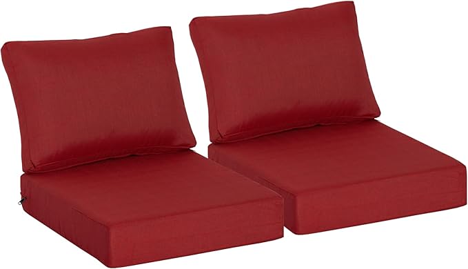 21.5x25.5 Inch Outdoor Deep Seat Cushions Set of 2,Thick High-Density Foam, Water-Resistant, Piped Edges & YKK Hidden Zipper for Patio Furniture,Chili
