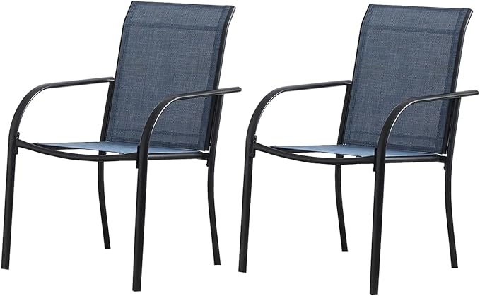 Outdoor Patio Dining Chairs Set of 2, Lightweight Stackable Patio Chairs with Curved Armrests & Wide Seat, Heavy Duty 300 lbs Capacity, Garden Chairs for Backyard, Deck, Poolside, Dark Blue