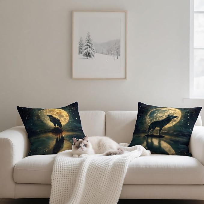 Moon Pillow Covers 18x18 inch Set of 4, Eagle Full Moon Reflection Wildlife Night Sky Throw Pillow Covers Cushion Case for Home Farmhouse Couch Sofa Bed Indoor Outdoor Decor