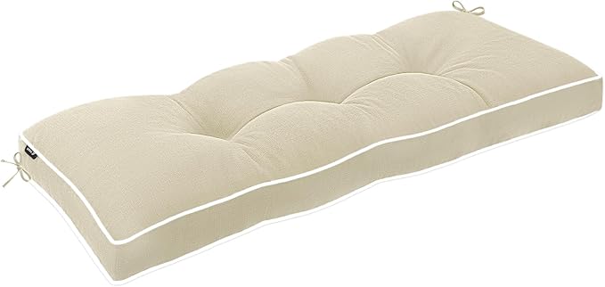 Favoyard Indoor/Outdoor Bench Cushion 48 x 16 Inch Waterproof & 3-Year Fade-Resistant Patio Furniture Cushions for Garden Porch Swing Chair Tufted Pad for Sofa Couch Seat with Ties, Beige