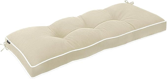 Favoyard Indoor/Outdoor Bench Cushion 48 x 16 Inch Waterproof & 3-Year Fade-Resistant Patio Furniture Cushions for Garden Porch Swing Chair Tufted Pad for Sofa Couch Seat with Ties, Beige