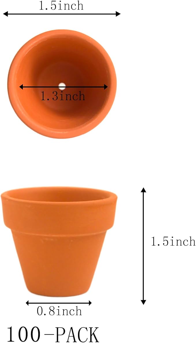Fcacti 1.5 Inch Terracotta Pots Pack of 100 - Mini Clay Pot with Drainage Hole for Tiny Cactus Herb lithop, Succulent Nursery Pots for Home Garden Table DIY Hand Craft Gift Decoration