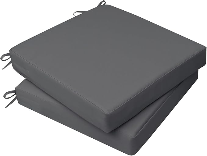 AAAAAcessories Outdoor Seat Cushions for Chairs, Waterproof, Fade-Resistant, 18" x 18" x 2", Patio Furniture Replacement Cushions, Set of 2, Dark Gray