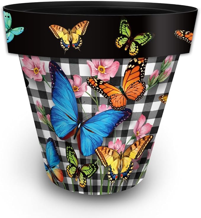 Briarwood Lane Spring Planter 14" x 15" x 15" Checkered Butterflies Large for Spring Planter