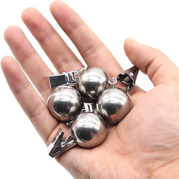 Yamrots Tablecloth Weights, Tablecloth Weights Hangers, Stainless Steel Balls with Rust-Resistant Clip for Decoration, Outdoor Picnic, Garden Flag, Useful Fixed Fabric Tools at Outside Events (6)