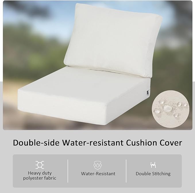 23.5"x27" Outdoor Deep Seat Patio Cushions Set of 2, Deep Seat Bottom Resilient Foam Filling Water-Resistant Stain-Resistant UV Resistant Weather Resistant with YKK Zippers, Almond