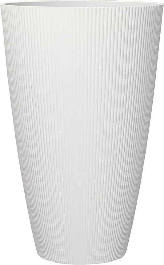 Tall Resin Planter, 22.1" Floor-Standing Pot for Large Indoor & Outdoor Plants, Cream Ribbed