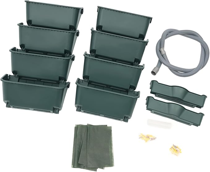 Vertical Wall Planter for Indoor Plant-Walls Mounted Pot with 2 Drainage Tray 8 Pack, 13 inch Dark Green for Decor, Plastic Pots Balcony Planters, Plants Hanging (8, Army Green)