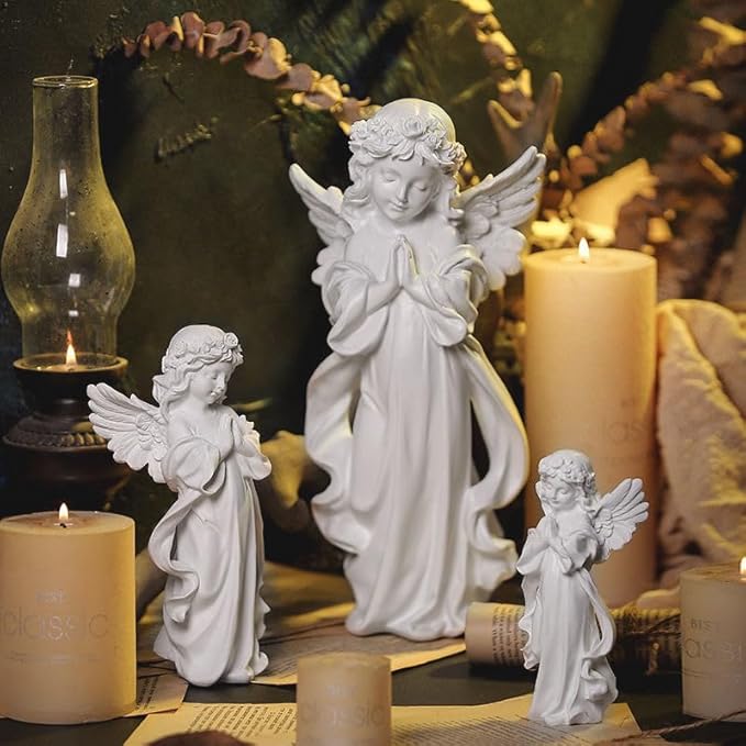YUEOECOR Praying Angel Figurine, Waterproof Angel Wings Statue, Garden Memorial Angel, Resin Praying Angel Figurine for Home Decor or Garden
