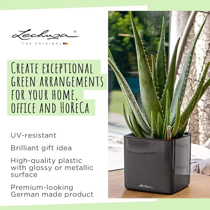 Lechuza Cube Glossy 16 Scarlet Red High Gloss, Self-Watering Indoor Small Plant Pot, H6.3 L6.7 W6.7 in