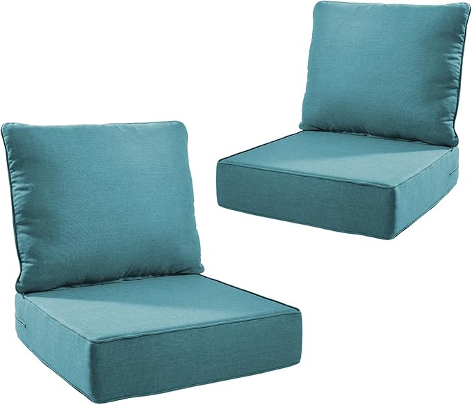 Outdoor Cushion Set for Furniture Patio Furniture, UV Resistant, Water Resistant - 6 Inch Thick Foam Garden Cushions– 22x24 Inch Patio Seat Covers for Chair/Sofa/Couch | Peacock Green | 2-Pack |