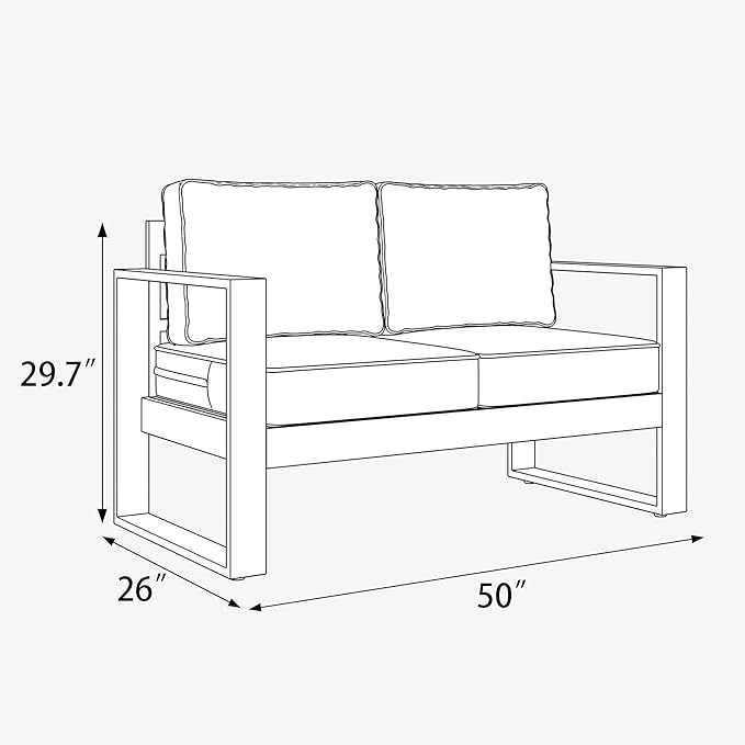 LayinSun Outdoor Patio Aluminum Loveseat, Metal Modern 2-Seat Sofa with Washable Thick Cushions