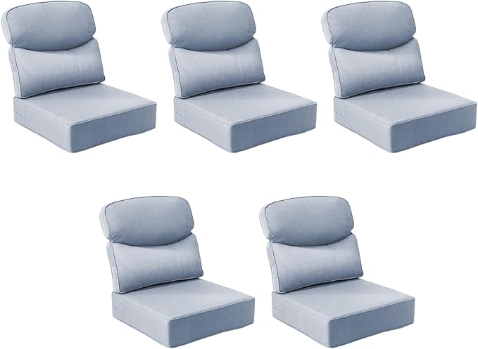 Outdoor Cushion Set for Patio Furniture, UV Resistant, Water Resistant - 6 Inch Thick Dual Layer Back Support Cushions– 24x24 Inch Patio Seat Covers for Chair/Sofa/Couch | Baby Blue | 5-Pack |