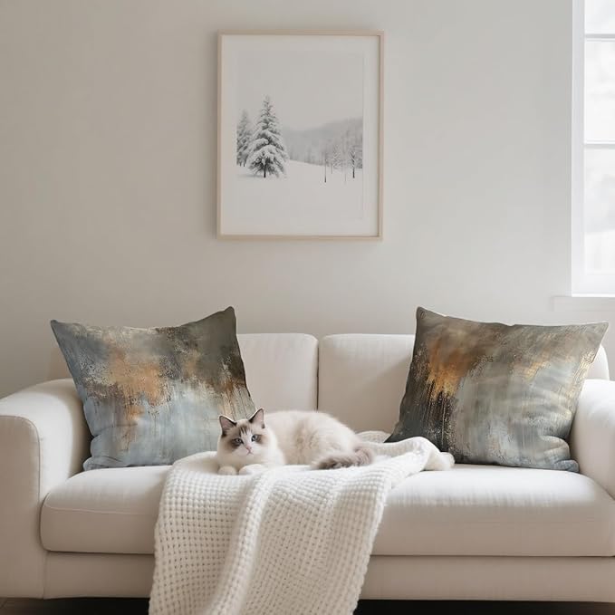 Abstract Pillow Covers 18x18 inch Set of 4, Grey Gold Metallic Modern Throw Pillow Covers Cushion Case for Home Farmhouse Couch Sofa Bed Indoor Outdoor Decor
