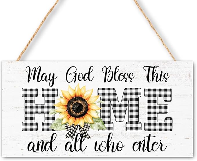 Christian Gifts Wood Hanging Sign for House Home, God Bless This Home, Religious Wall Decor for Farmhouse