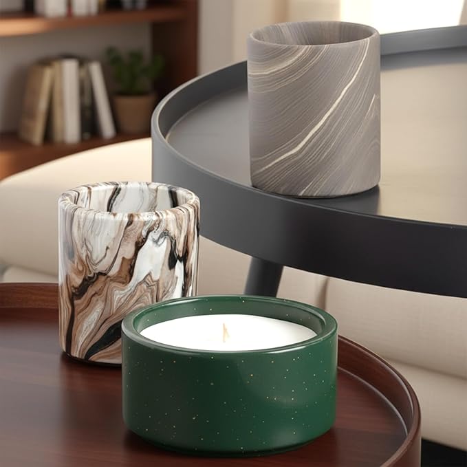 8 PCS Candle Jar Silicone Mold with Lid, Round Stripe Resin Molds Box Storage Bowl Creative Plant Flower Pot Vase Concrete Molds for Epoxy Jewelry Trinket Holder Organizer DIY Crafts Home Decor