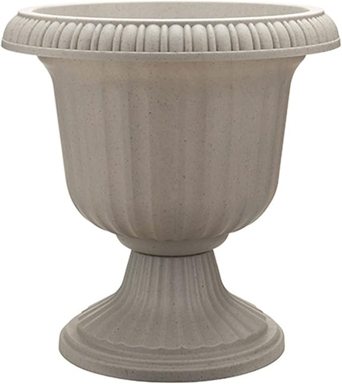 Southern Patio 14 Inch Large Outdoor Home Lightweight Plastic Utopian Urn Flower Planter Pot for Entryways and Backyard Patios, Stone