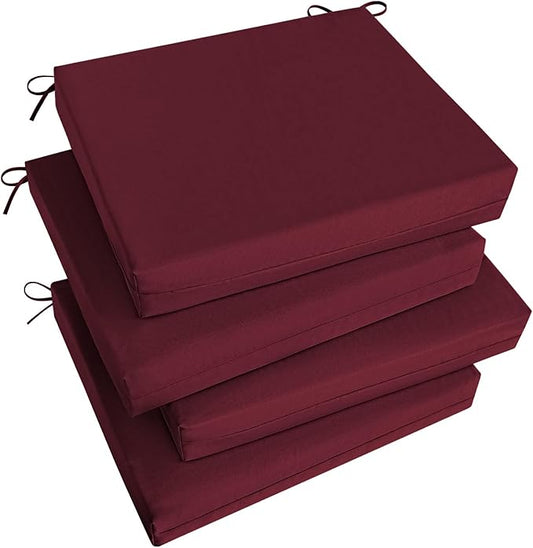 Basic Beyond Outdoor Chair Cushions Set of 4, Square Corner Outdoor Cushions for Patio Furniture, Water Resistant Patio Chair Cushions with 2 Ties, 18.5x16x3, Burgundy