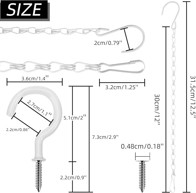 Hotop 8 Pcs Metal Hanging Chains with Ceiling Hooks, Garden Plant Hangers for Hanging Bird Feeders, Billboards, Chalkboards, Basket, Planters, Lanterns, Wind Chimes, Chain Hook DIY(16.38 Inch,White)