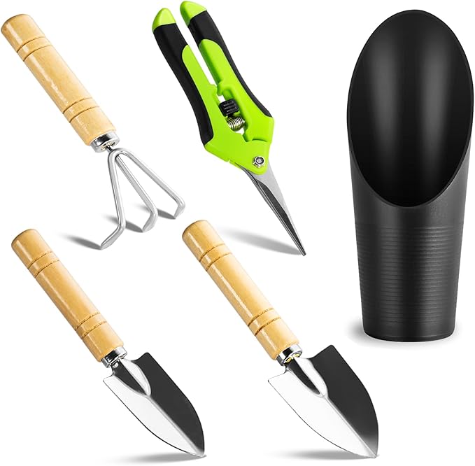 Josteve 5Pcs Succulent Tools Mini Garden Small Gardening Tools Indoor, Pruning Shear Gardening Scissors, Hand kit for Bonsai, Cactus, Fairy, Houseplant of Transplanting, Repotting, Seedling Soil