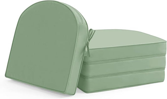 Outdoor Chair Cushions Set of 4: Waterproof & Fade Resistant Patio Furniture Cushions - 18.5 x 16 x 2 Inch Non Slip Round Corner Seat Cushion Pads with Removable Cover for Garden Yard Lawn, Sage Green