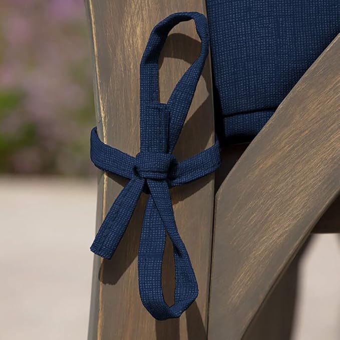 Magpie Fabrics Indoor Outdoor Cushion Cover Replacement 2 Pack, NO Insert! Water Repellent Slipcover with Ties Decor for Patio Garden Chair Seat Sofa Bench Wicker(Navy Blue Textured, 20x18x4 Inch)