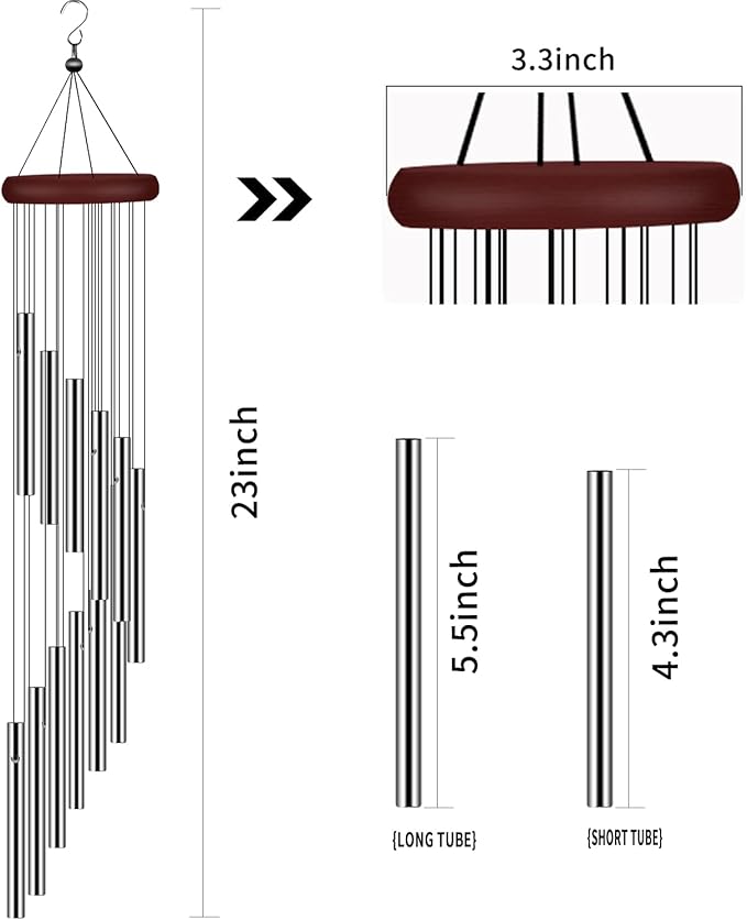 Wind Chimes for Outside, Sympathy Wind Chimes Outdoor Clearance with 12 Aluminum Alloy Tubes and Hook, Memorial Wind Chime Gift Decoration for Home, Patio, Garden, Outdoor