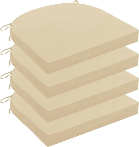 Wellsin Outdoor Chair Cushions for Patio Furniture - Patio Chair Cushions Set of 4 - Water Resistant Round Corner Outdoor Seat Cushions 17"X16"X2", Beige