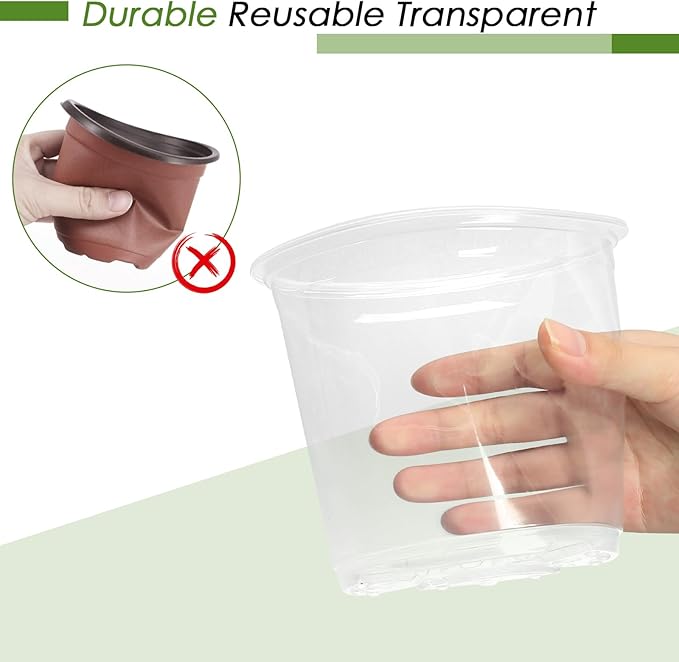 4 Inch Clear Nursery Pots for Plants with Sacuers 15 Pack, Plastic Flower Pots with Drainage Holes, Variety Pack Seedlings Garden Pot for Indoor Outdoor (4 inch)