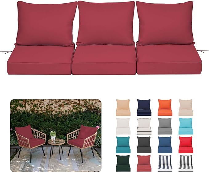 Outdoor Chair Cushions 4 Set,24 x 24 x 5IN, Patio Deep Seat Cushion for Patio Furniture, Waterproof & Fade Resistant Thick Deep Seating Pads for Outside Wicker Ratten Chair Sofa Couch,Burgundy