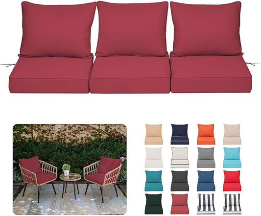 Outdoor Chair Cushions 4 Set,24 x 24 x 5IN, Patio Deep Seat Cushion for Patio Furniture, Waterproof & Fade Resistant Thick Deep Seating Pads for Outside Wicker Ratten Chair Sofa Couch,Burgundy