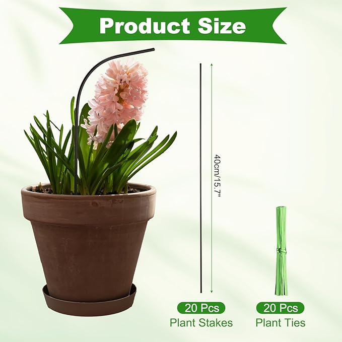 uxcell 20pcs Green Plant Support Stakes, 15.7" Bendable Garden Plant Sticks Plastic Single Stem Plants Support Stakes with Ties for Potted Plants Flowers Orchid Peony, Brown