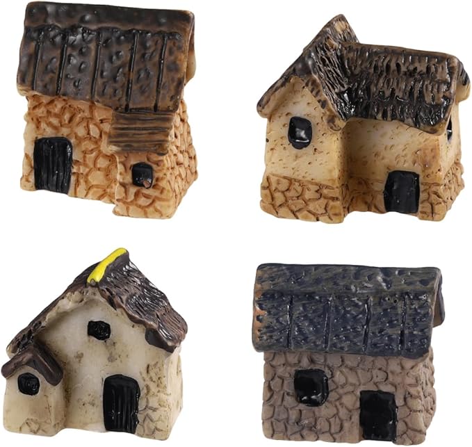 Garneck 4Pcs Miniature Fairy Garden Houses: Resin Mini Village House for Bonsai Terrarium Patio Micro Desk Landscape Decor Garden Patio Desktop Ornament Decorative (Random Style)