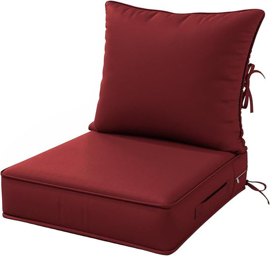 Outdoor Patio Chair Cushions Set 22 L X 24 W X 4 H Waterproof & Fade Resistant Deep Seat and Back Cushions with Removable Covers Outdoor Seat Cushion Set for Chairs and Sofas