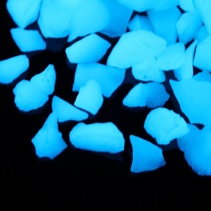 Shiny Stone Glow in The Dark Aquarium Neon Gravel Sand, Decorative Rocks for Fish Tank and Fairy Garden, Home Dec,305g/0.67lbs (8-15mm, Sky Blue)