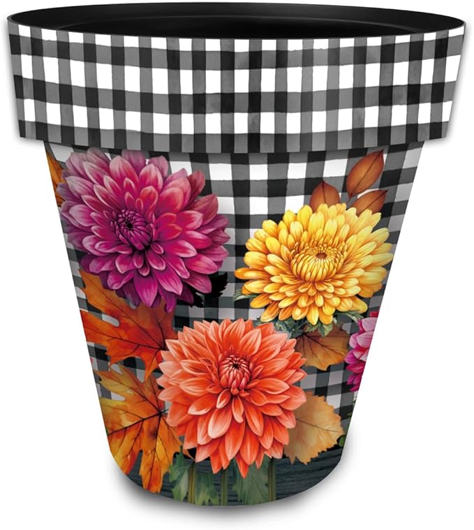 Briarwood Lane Fall Planter 14" x 15" x 15" Checkered Mums Large for Fall Planter